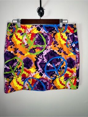 Loudmouth Golf Skort Womens Size 8 Woodstock Hippie Peace Sign Colorful NWT